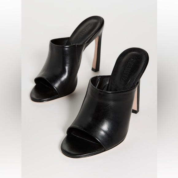 NWT Schultz danni black leather mules sz 8.5 w box - Picture 2 of 7